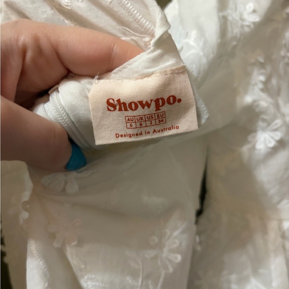 Showpo White Embroidered Mini Dress with Puff Sleeves - Picture 4 of 5